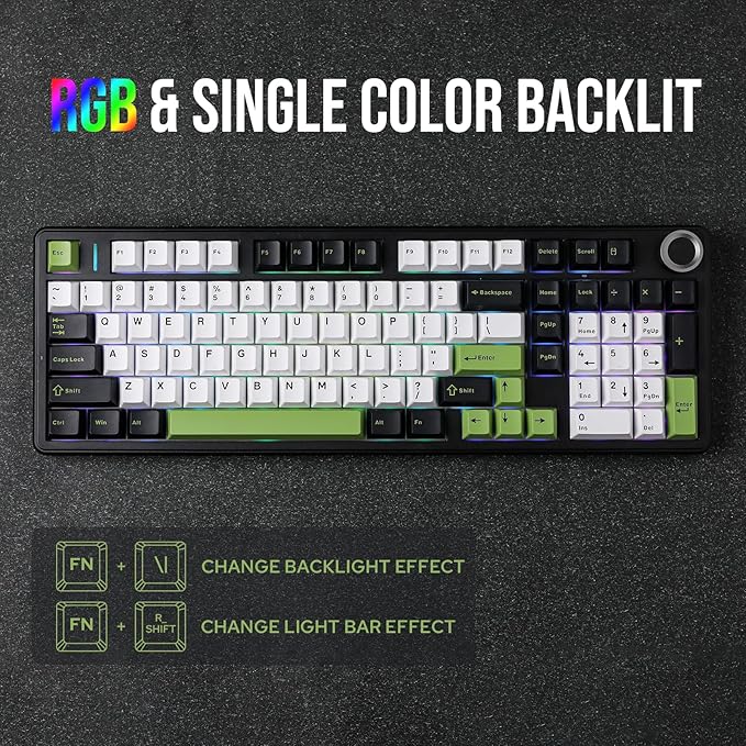 EPOMAKER X Aula F99 PRO Wireless Gaming Keyboard with 8000mAh Battery, Hot Swappable Creamy Keyboard, 2.4GHz/Type-C/BT5.0, NKRO, RGB Backlit for Win/Mac/Gaming (Black&White&Green)