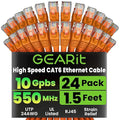 GearIT Cat 6 Ethernet Cable (24-Pack 1.5 Feet) Cat6 Network Patch, 10Gbps, RJ45, Snagless Cord, Gold-Plated Connectors, Internet for PC, TV, Tablet, Router, Printer, Servers, IT Data Center - Orange