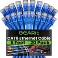 GearIT Cat 6 Ethernet Cable Pack - 20-Pack 6 ft Cat6 Ethernet Patch Cables | RJ45 Network Patch Cable, 10 Gbps Snagless Gold-Plated Connectors - Ethernet Cable Cat 6 for PC, TV, Router - Blue
