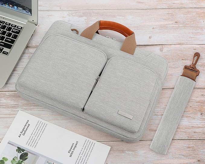 Lacdo 360° Protective Laptop Shoulder Bag, 16 inch Laptop Bag for 16 inch New MacBook Pro M4/M3/M2 /M1 Pro Max A3403 A3186 A2991 A2780 A2485 2024-2019, 15" Surface Laptop 7th Copilot+PC Computer, Gray
