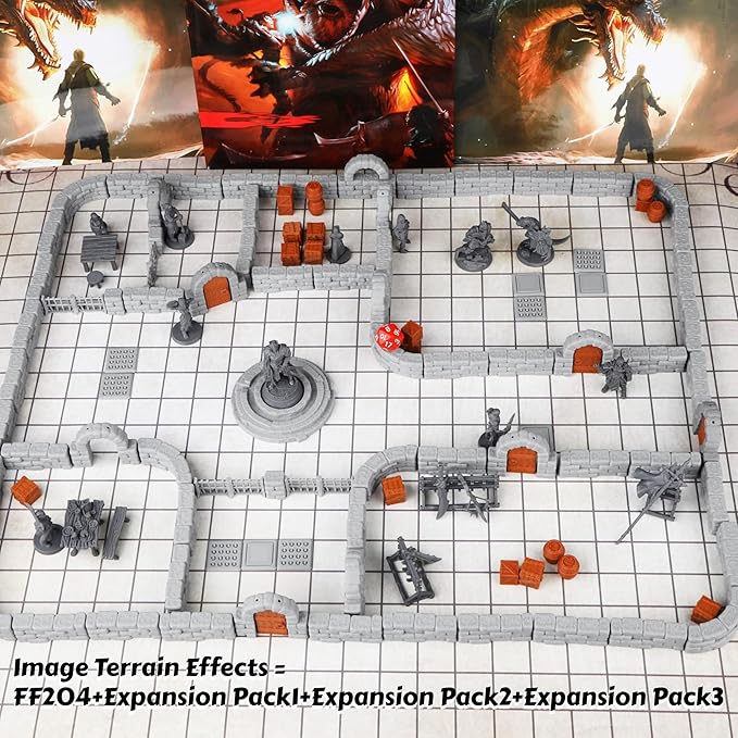 Dungeon Walls 40pcs 28mm Miniature RPG Terrain Modular System DND Building Accessories for Tabletop Role Playing Scenes, Gift of Christmas Halloween for DM (Expansion Pack 2)