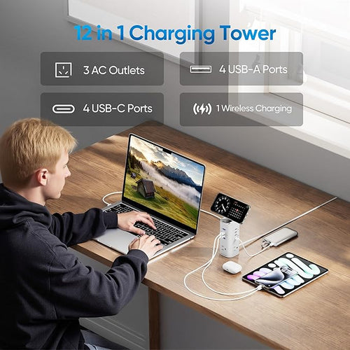 115W Fast Charging Station, TenTrend Power Strip Tower, 5FT Extension Cord