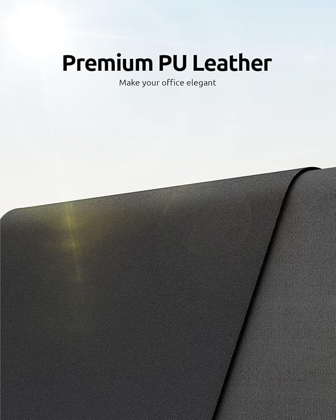YSAGi Leather Office Desk Pad Protector, Large Mouse Pad, Non-Slip, PU Leather, Laptop Desk Blotter, Waterproof Writing Pad for Office and Home, Black, 23.6" x 13.8"