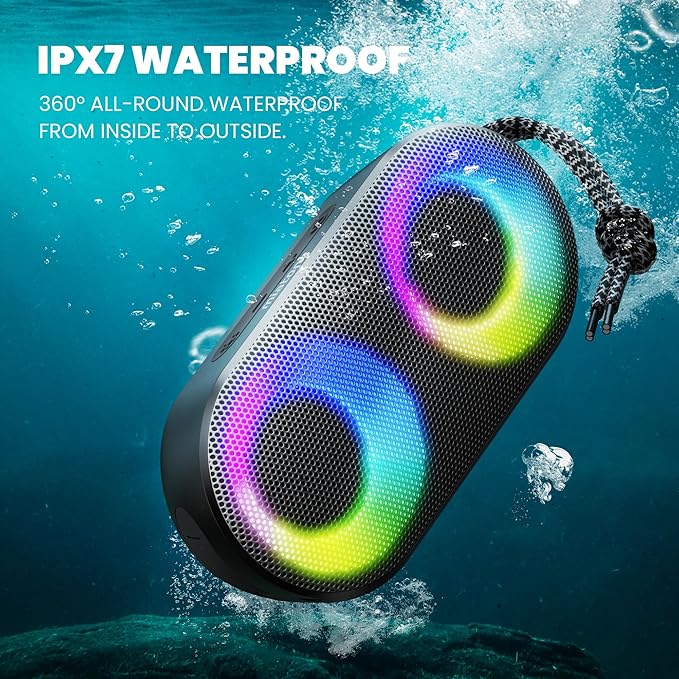 MIATONE Drum Shower Speaker with LED Lights, IPX7 Waterproof Bluetooth Speaker, 15W Loud Sound, Bluetooth 5.3, 24H Playtime, Portable Speaker for Bathroom, Shower, Pool, Beach, Teen Boys Girls Gifts