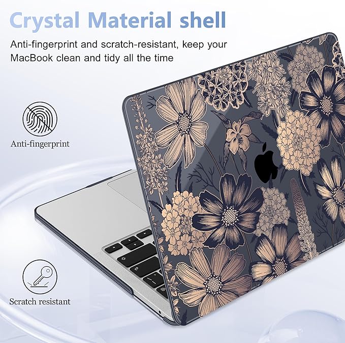 Case for MacBook Pro 13 inch with/Without Touch Bar (2016-2022, M2 A2338 M1 A2289 A2251 A2159 A1989 A1706 A1708), Hard Shell + Keyboard Cover + Dust Plug - Spring Floral