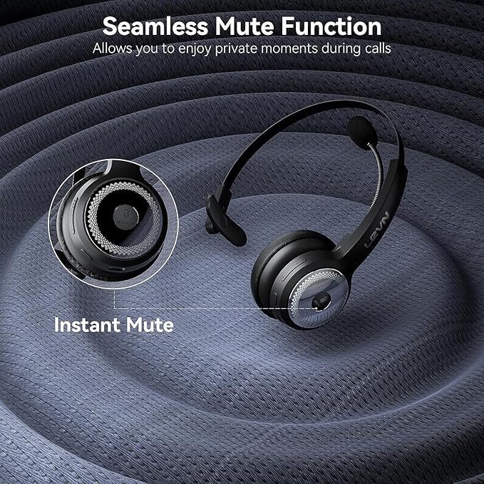 LEVN Bluetooth 5.0 Headset, Wireless Headset with Microphone (AI Noise Cancelling), 35Hrs Bluetooth Headphones with USB Dongle for PC, Suitable for Remote Work/Call Center/Zoom/Online Class/Trucker