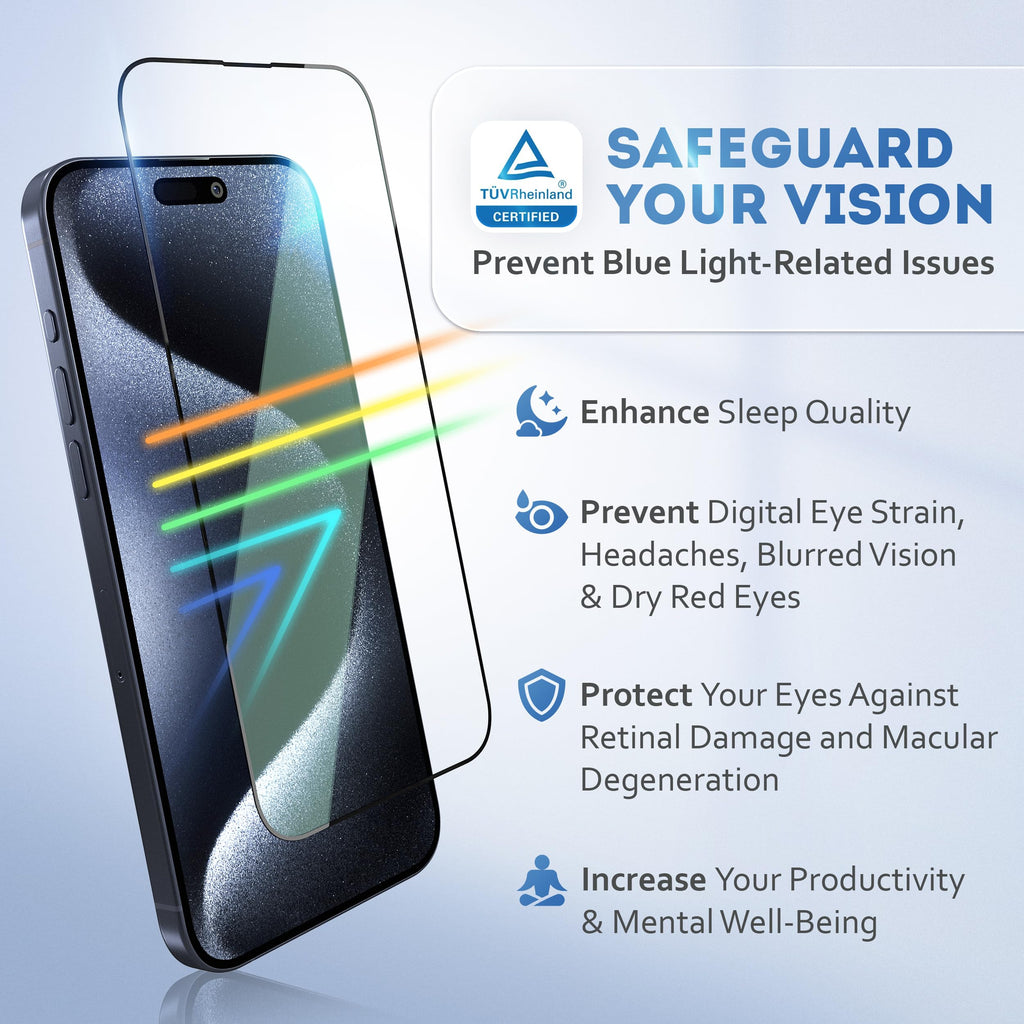 Deppa |2 Pack| for iPhone 17/ iPhone 16 Pro (6.3') Anti-Blue Light Screen Protector | Scratch Resistant Tempered Glass | 3D Edge to Edge Coverage | Easy Installation Kit | Eye Safeguard TÜV Certified