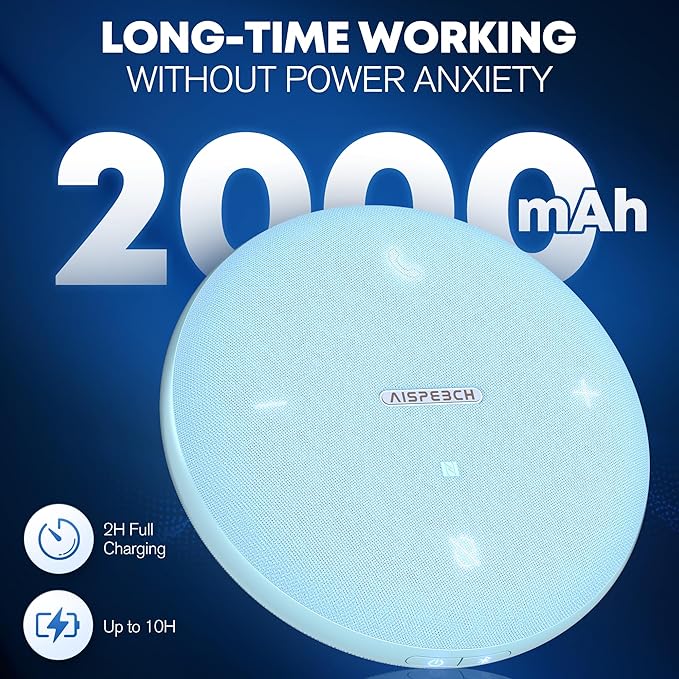 Bluetooth Conference Speakerphone M4 with AI Noise Reduction, AI Summaries, AI Transcription with 60-Language Support, 13FT 360° Voice Pickup,10-Hour Battery Life for Zoom and Teams, Blue