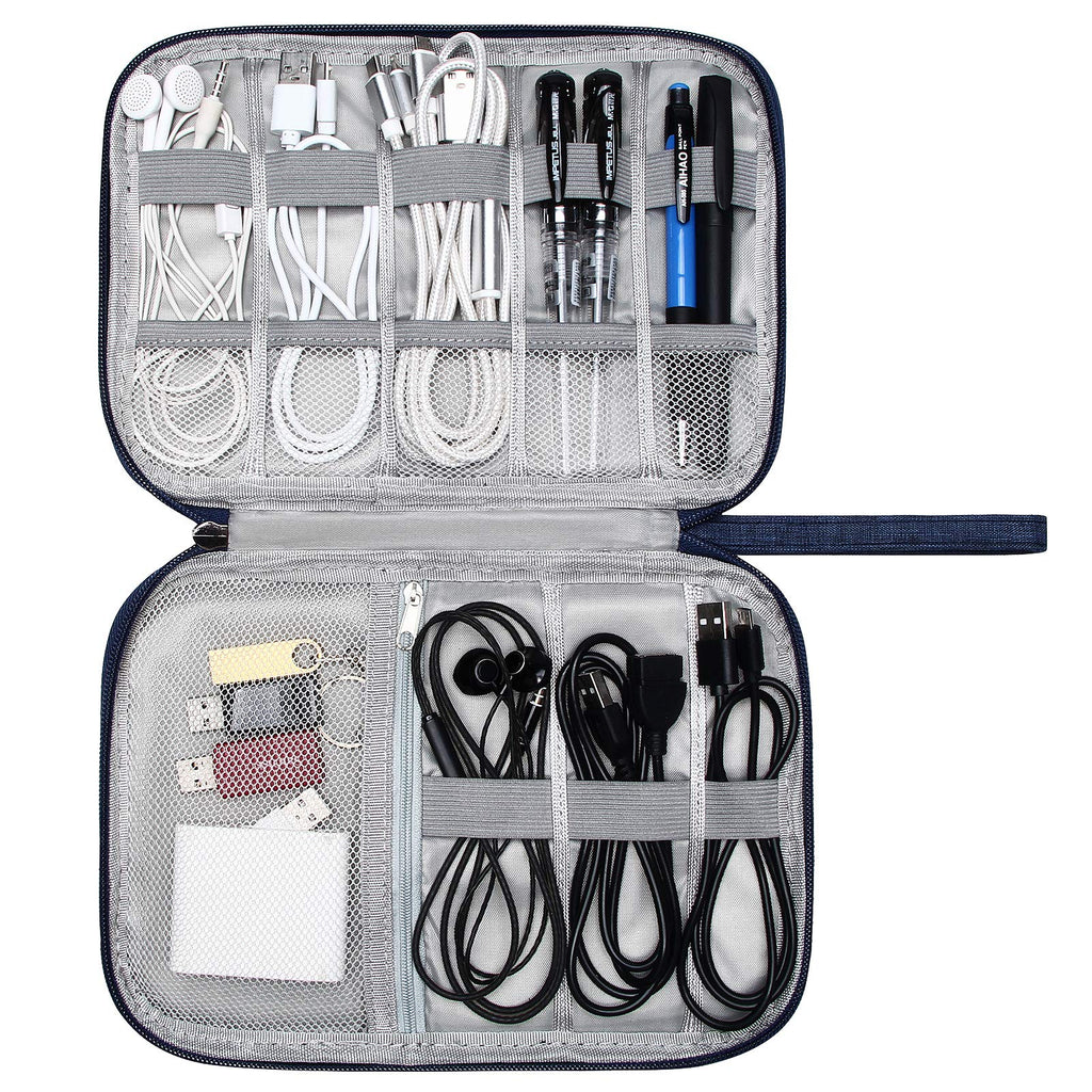 SELLYFELLY Travel Electronics Organizer Portable Cable Organizer Bag for Storage Electronic Accessories Case for Cord,Phone,Charger,Flash Drive (Navy Blue)