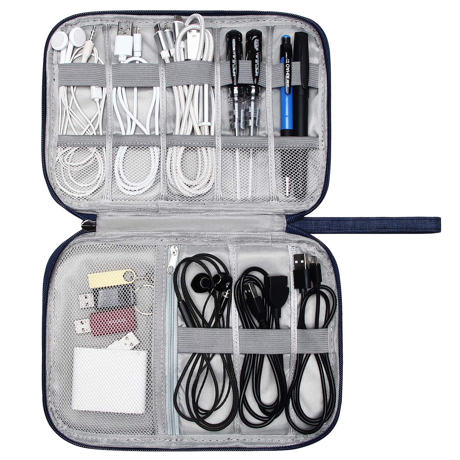 SELLYFELLY Travel Electronics Organizer Portable Cable Organizer Bag for Storage Electronic Accessories Case for Cord,Phone,Charger,Flash Drive (Navy Blue)