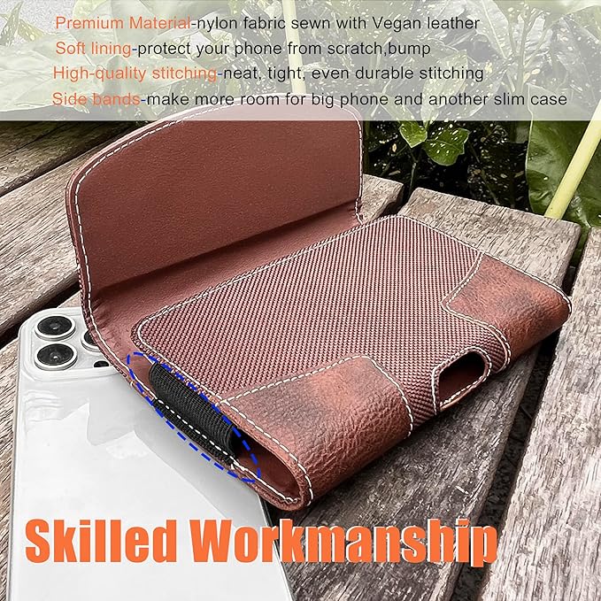 Leather Phone Holster for Men with Belt Clip, Cell Phone Holder for iPhone 17/16/15/14/13/12 Pro, Galaxy S24/S23/S21, Belt Pouch Case Magnetic Closure (Brown-L)