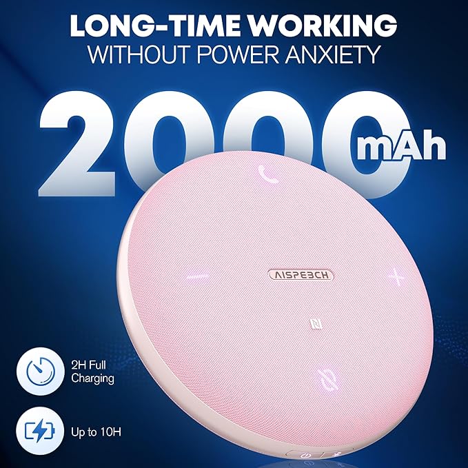 M4 Bluetooth Speakerphone Conference Speaker and Microphone with AI Noise Reduction GPT Transcription Speakers for Computer Desktop 360° Voice Pickup at Home Office for Teams/Zoom, Pink