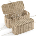 2-Pack Large Cable Management Box, Natural Rattan Cable Cord Organizer Boxes for Power Strip – 2 Open Slots Cords Hider Box for TV Wires, Computer, Router, USB Hub and Under Desk Power Strip