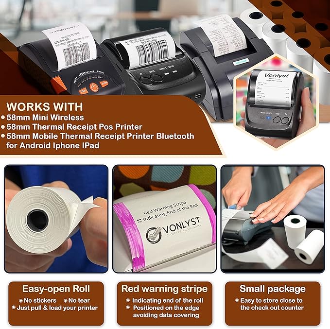 Receipt Paper Roll for 58mm Mobile Portable Thermal Printer (Pack 20 rolls)