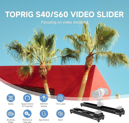 Accsoon Toprig Motorized Camera Slider, Wireless DSLR Video Slider with Button/APP Control, Time-Lapse/Loop Mode, Speed Knob, 120° Panoramic Shooting, Compatible with GoPro, Camera-24inch Video Slider