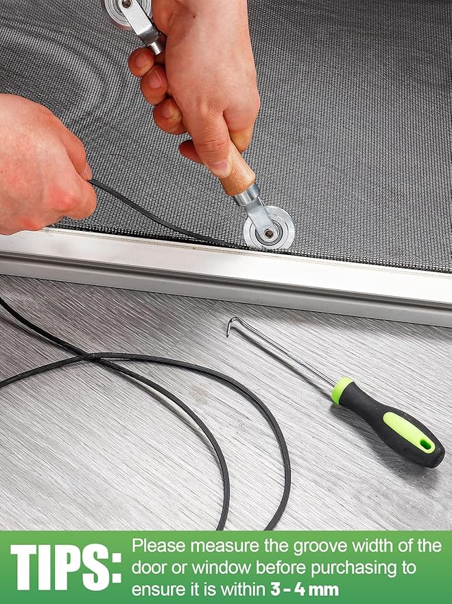 Screen Repair Kit - 3 in 1 Screen Tools Including Screen Roller Screen Spline (32 ft) Removal Hook and Instruction for Replacing & Installing Door Window Screens