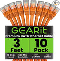 GEARit Cat 6 Ethernet Cable (10-Pack 3 Feet) Cat6 Network Patch, 10Gbps, RJ45, Snagless Cord, Gold-Plated Connectors, Internet for PC, TV, Tablet, Router, Printer, Servers, IT Data Center - Orange
