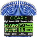 GEARit Cat 6 Ethernet Cable Pack - 50-Pack 1.5 ft Cat6 Ethernet Patch Cables | RJ45 Network Patch Cable, 10 Gbps Snagless Gold-Plated Connectors - Ethernet Cable Cat 6 for PC, TV, Router - Blue