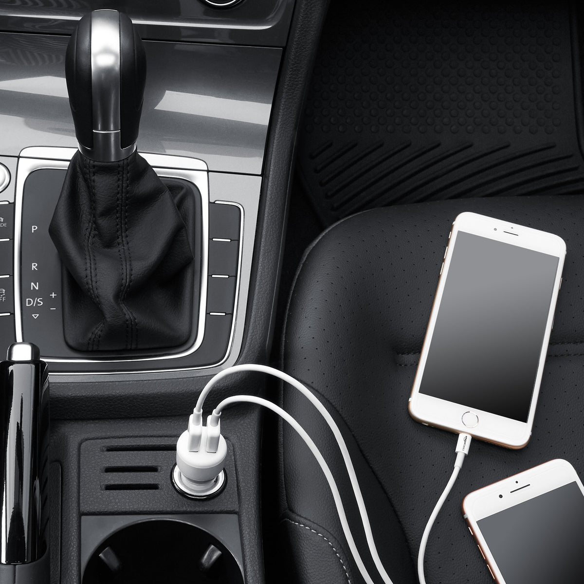 Amazon Basics 24W Dual USB Car Charger for Phones, 2-Port USB-A with LED Indicator, Small Size, Low Profile, Compatible with iPhone 16/15/14/13/12/11/X, Samsung, and more, Black/Red