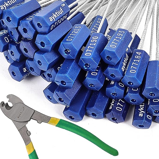 120 Pieces Security Cable Seals, Metal Number Security Tags for Truck, Trailers, Cargo, Containers, Vans, Oil Tank, Milk Vehicle (Blue, 120 Pack)