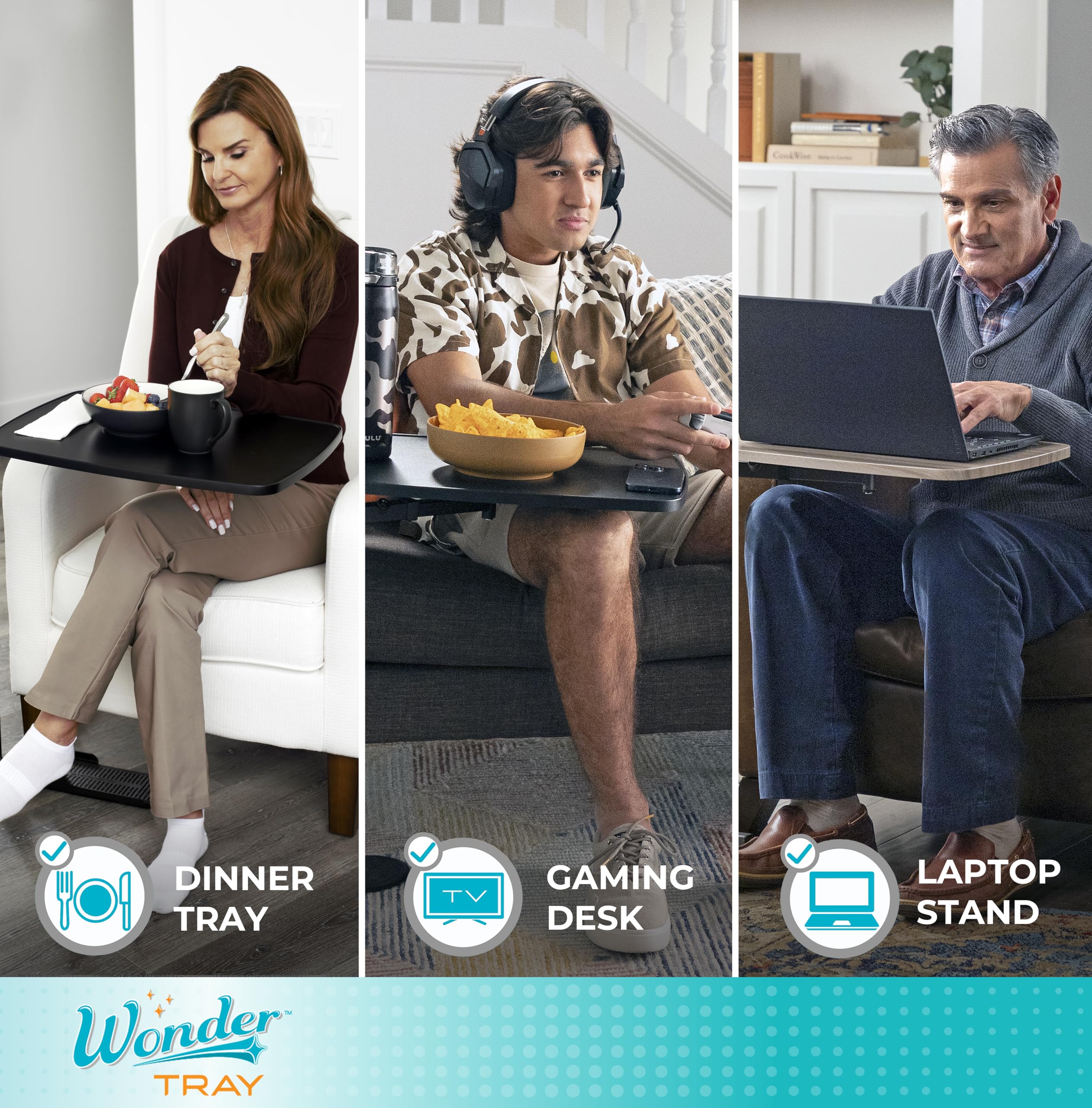 Stander Wonder Tray, Adjustable Swivel Table, Large Laptop Stand, Couch Desk, Side Tables & Gaming Bench, TV-Trays for Eating on Couches, Chairs, Recliners, Black