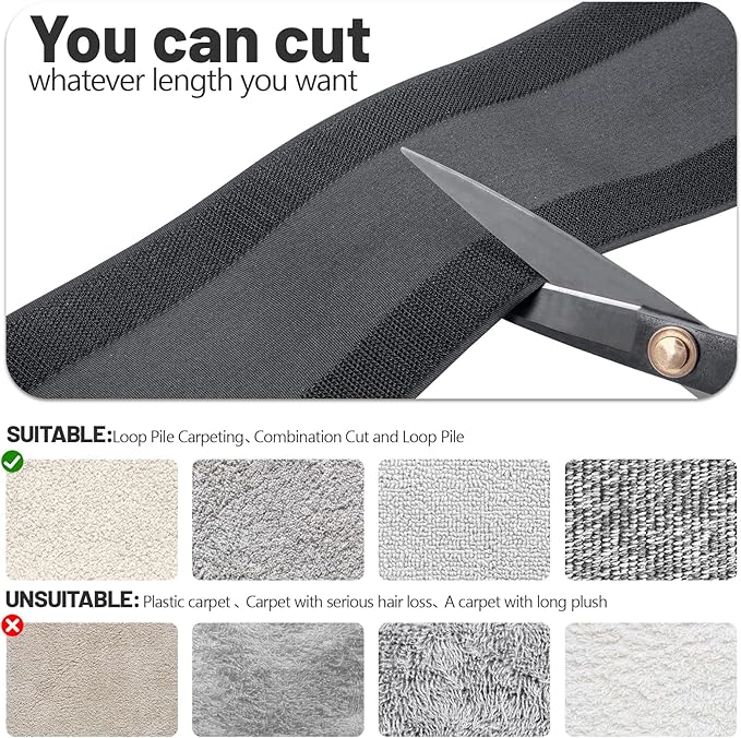 IHKFILAN Carpet Cord Cover Carpet Cable Management Under Desk Cable Grip Strip Black Hook and Loop Tape Cable Polyester Cover Protect Cables to Prevent Tripping Over Wires for Homes & Office (20ft)