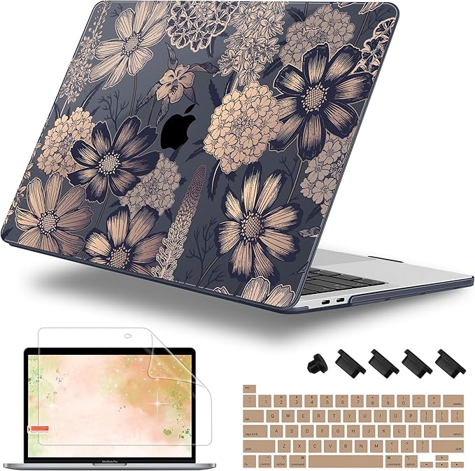 Case for MacBook Pro 13 inch with/Without Touch Bar (2016-2022, M2 A2338 M1 A2289 A2251 A2159 A1989 A1706 A1708), Hard Shell + Keyboard Cover + Dust Plug - Spring Floral