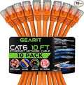 GearIT Cat 6 Ethernet Cable (10-Pack 10 Feet) Cat6 Network Patch, 10Gbps, RJ45, Snagless Cord, Gold-Plated Connectors, Internet for PC, TV, Tablet, Router, Printer, Servers, IT Data Center - Orange