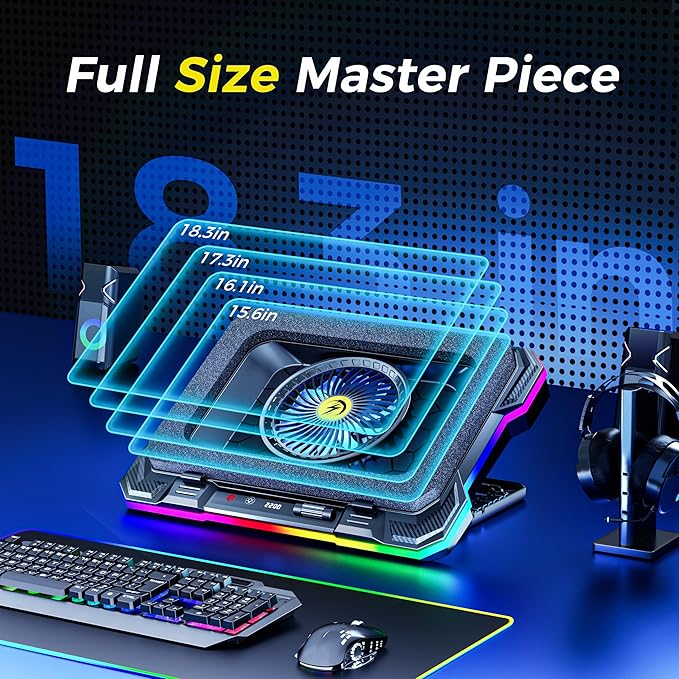 AICHESON Gaming Laptop Cooling Pad with Powerful Cooler Fans, RGB Lighting and Phone Holder for 15-19 inch Laptops and PC Computers