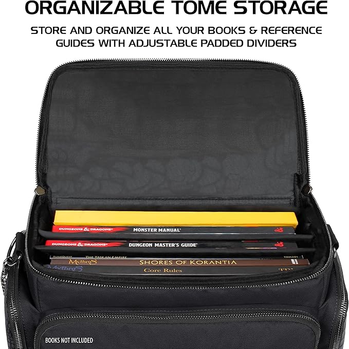 ENHANCE Collector's Edition RPG Adventurer's DND Bag - Dragon Hide Exterior Travel RPG Bag with Tabletop Miniatures Storage Vault, Mat Holder, DND Dice & Token Pockets, Fits 4-8 Books (Dragon Black)