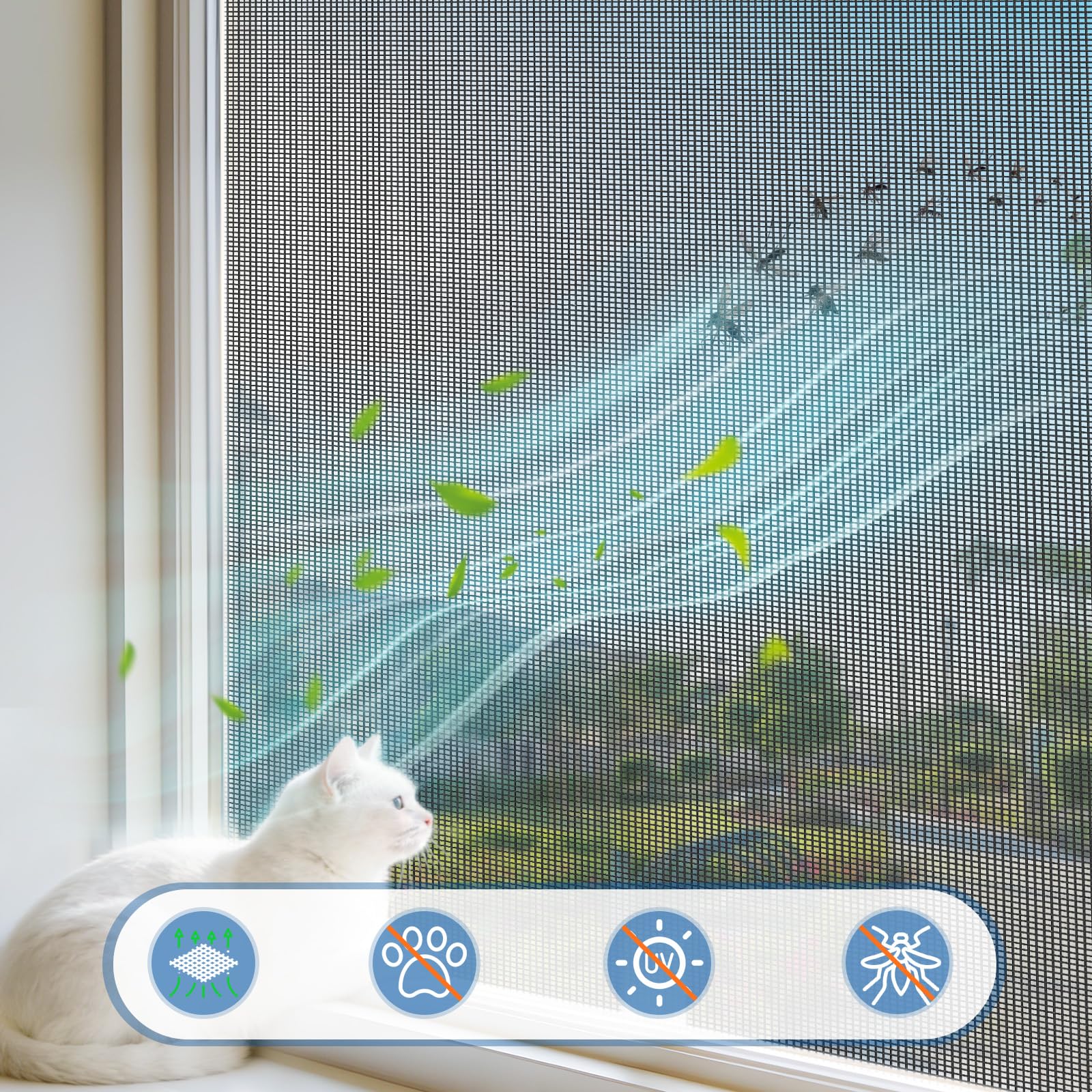 MAGZO Heavy-Duty Window Screen Mesh, Screen Replacement for Windows & Doors, 48"W x 99"L