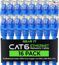 GearIT Cat 6 Ethernet Cable (16-Pack 7 Feet) Cat6 Network Patch, 10Gbps, RJ45, Snagless Cord, Gold-Plated Connectors, Internet for PC, TV, Tablet, Router, Printer, Servers, IT Data Center - Blue