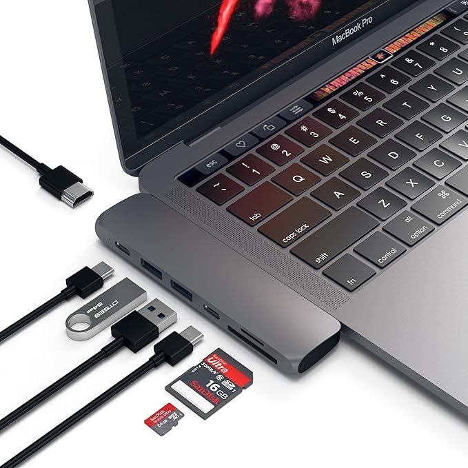Satechi USB C Hub Adapter, USBC Dongle 7 in 1, USB-C with 4K HDMI, 87W PD Charging, USBC Data, 2 USB-A Data, Micro/SD Card Readers, for MacBook Pro/Air M1 M2 M3 M4 - Space Gray
