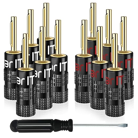 GearIT 14 Gauge Speaker Wire (50 Feet / 15.24 Meters) with Banana Plugs (6 Pairs, 12 Pieces) Pro Series 14 AWG Speaker Cable - Black