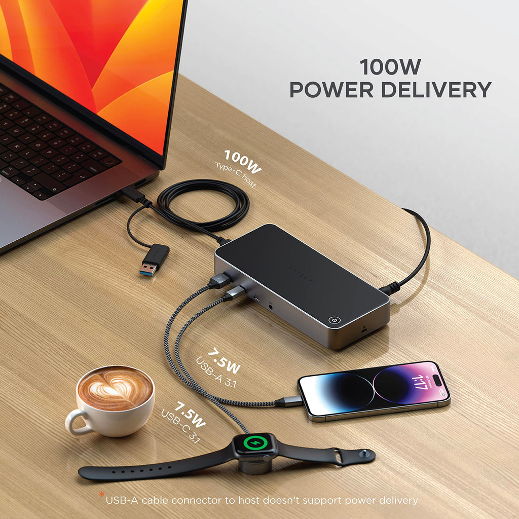 Satechi 13-in-1 Triple 4K USB-C Docking Station, 100W Charging, Audio Jack