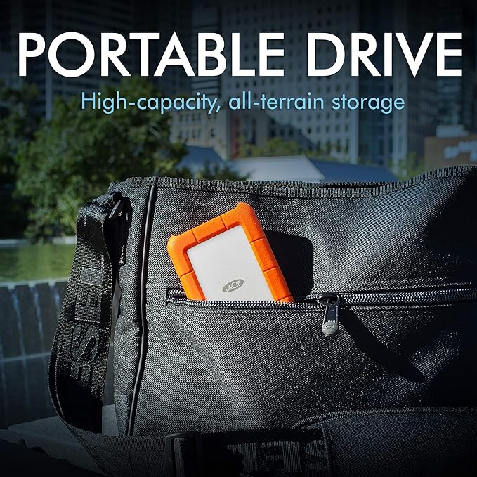 LaCie Rugged Mini 2TB External Hard Drive Portable HDD - USB 3.0/ 2.0 Compatible, Drop Shock Dust Rain Resistant Shuttle Drive, For Mac And PC Computer (LAC9000298), orange