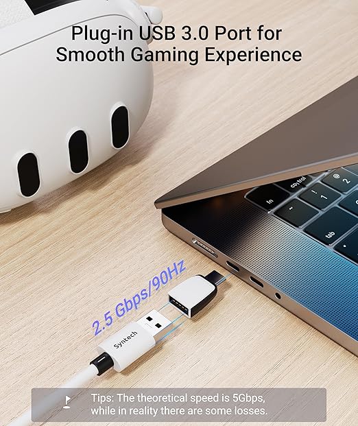 Syntech Link Cable with Charging 16FT Compatible with Oculus/Meta Quest 3S/3 Accessories, Quest2/Pro, Pico4, Next-Gen VR Cable with USB 3.0 A to C Adapter for SteamVR, Charge & Link Simultaneously