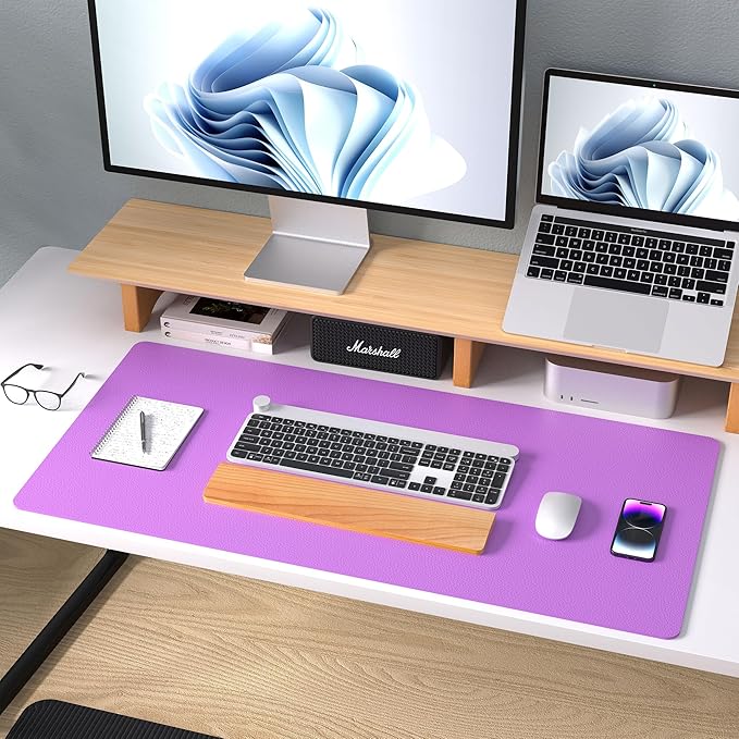 Aothia Leather Desk Pad Protector, Mouse Pad, Office Desk Mat, Non-Slip PU Leather Desk Blotter, Laptop Desk Pad, Waterproof Desk Writing Pad for Office and Home (36" x 17", Iris Violet)