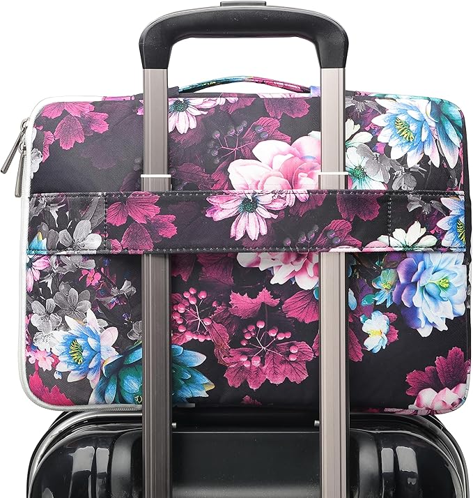 Canvaslove Floral Laptop Sleeve Case, Cushioned with Handle and Pocket for 16 inch Laptop (Purple Lotus)
