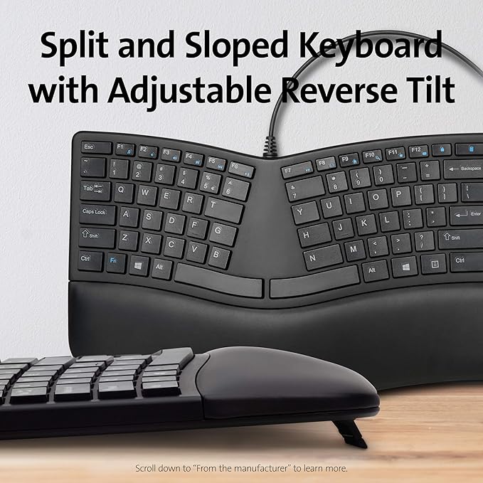 Kensington Pro Fit Ergonomic Wired Keyboard- Black (K75400US)