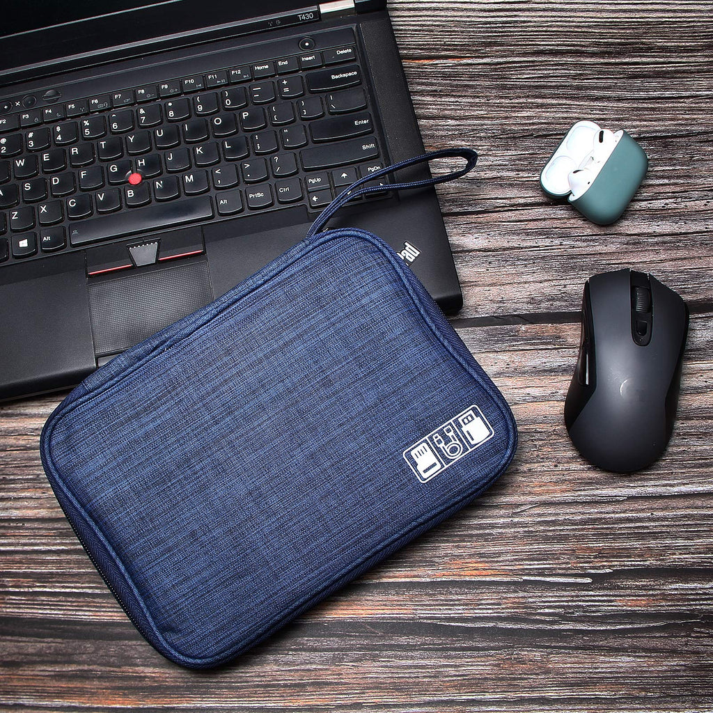 SELLYFELLY Travel Electronics Organizer Portable Cable Organizer Bag for Storage Electronic Accessories Case for Cord,Phone,Charger,Flash Drive (Navy Blue)
