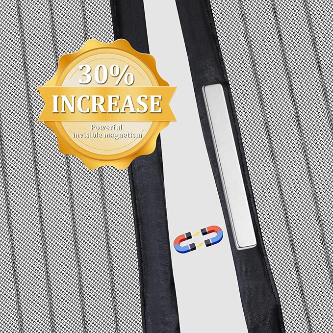Magnetic Screen Door - Self Sealing, Heavy Duty, Hands Free Mesh Partition Keeps Bugs Out Let Breeze in- Pet and Kid Friendly - Keep Open Feature (Black, Fit Door Size 36 x 96 Inch)