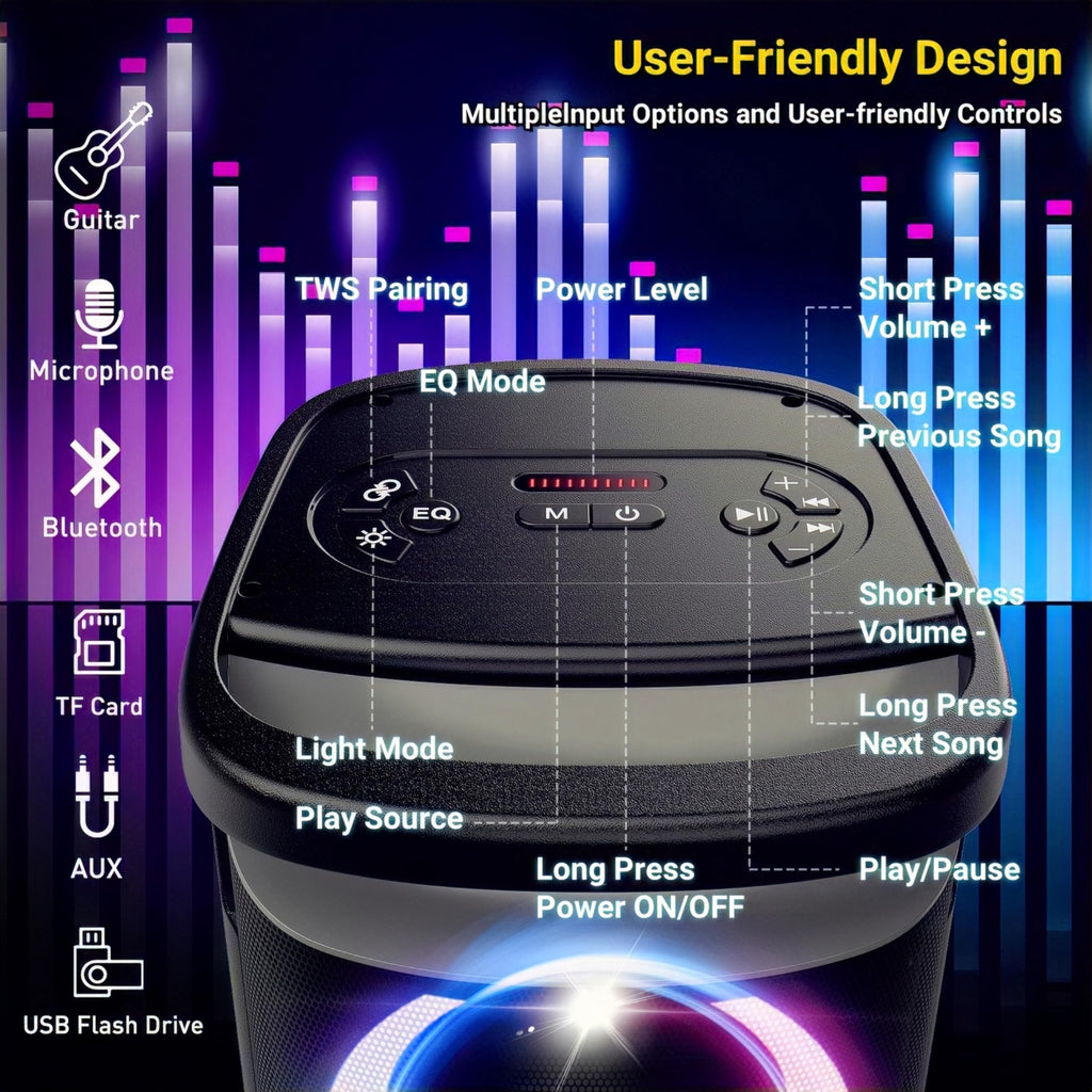 QxbJoy Portable Bluetooth Speaker: 160W Peak Powerful Loud Sound Deep Bass Wireless Boombox Large Subwoofer 15 Hours Battery Life Fast Charging with Led Light Show for Party Outdoor Camping Backyard